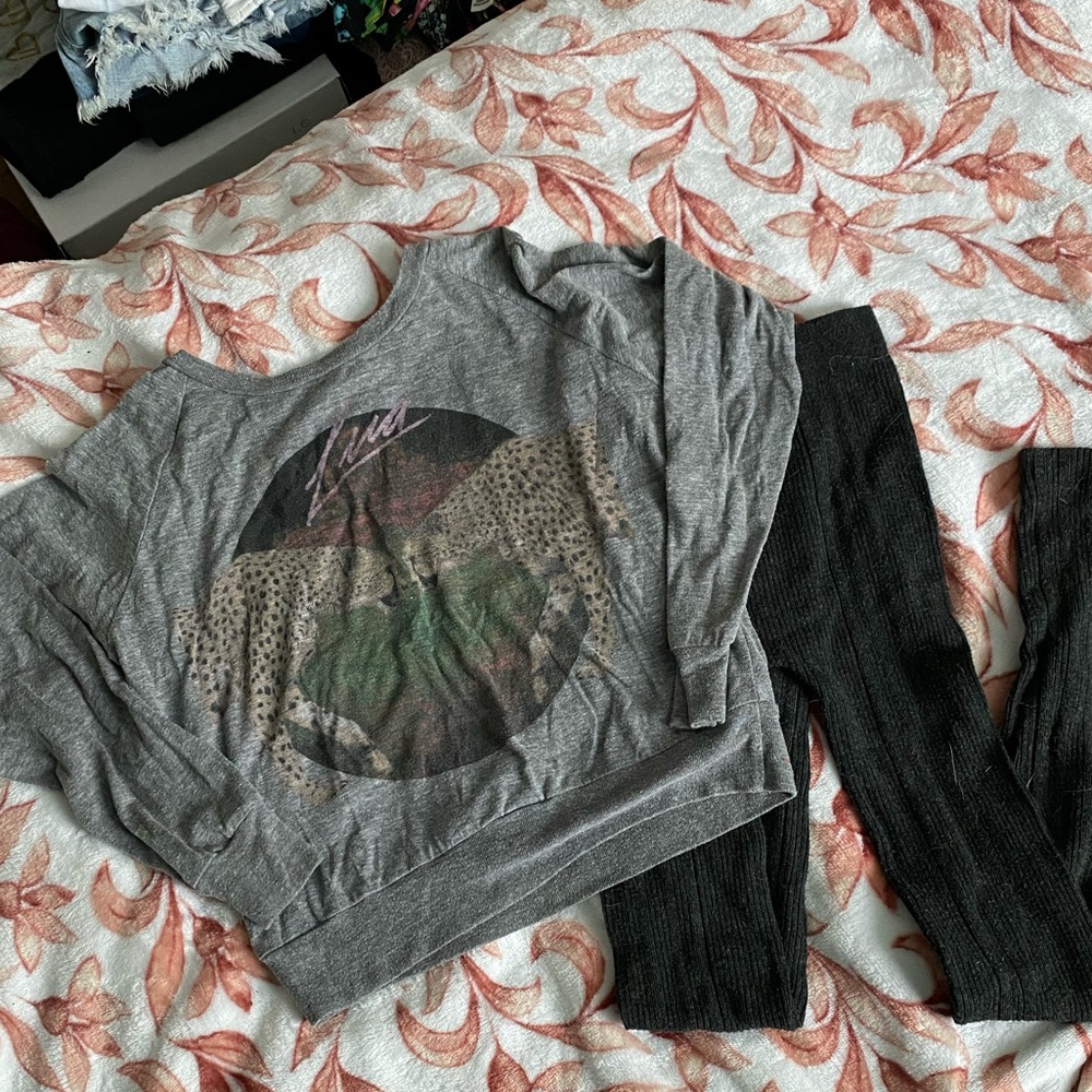 Gray Cheetah Cropped Long Sleeve